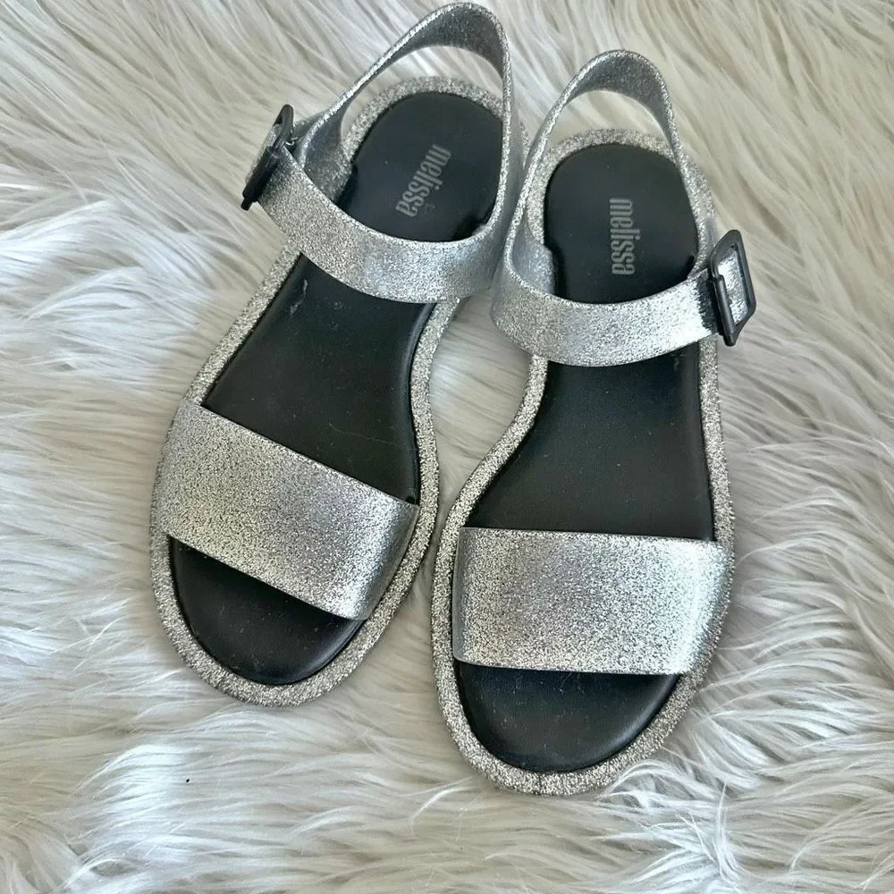 MELISSA | Silver Glitter Buckle Strap Beach Sandals Sandal Jellies Jelly‎ | Size - Picture 2 of 6